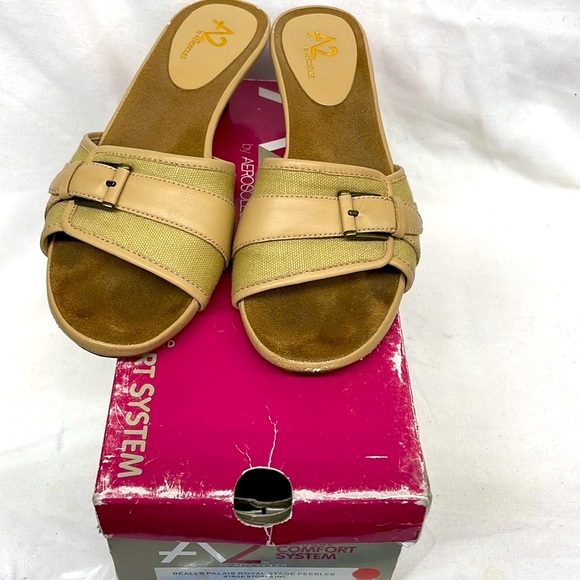 A2 by Aerosoles leather/canvas kitten heel sandals ladies sz 7 - Picture 6 of 6